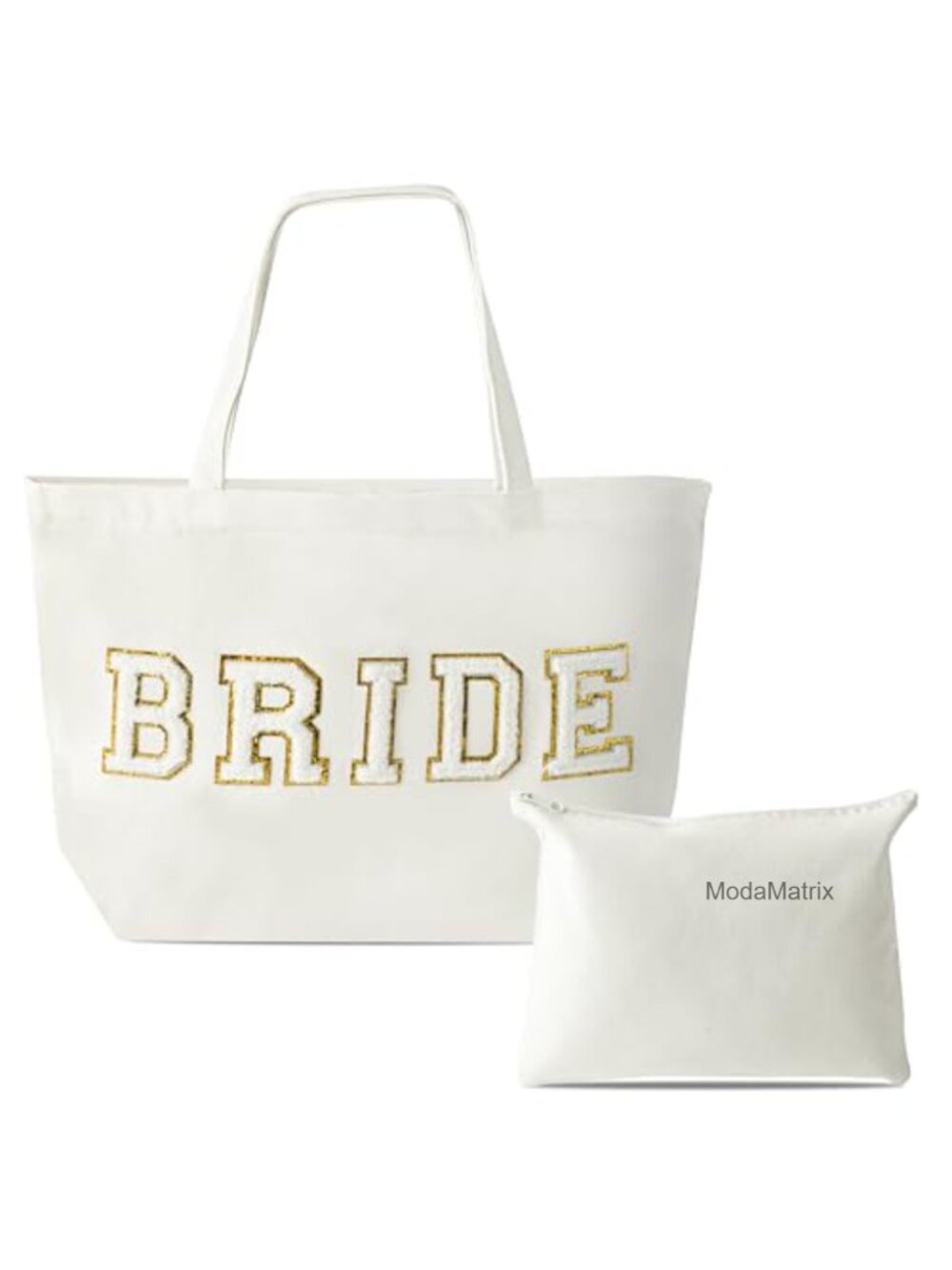 Canvas Tote Bag Set with Chenille Bride Patch & Zipper Pouch